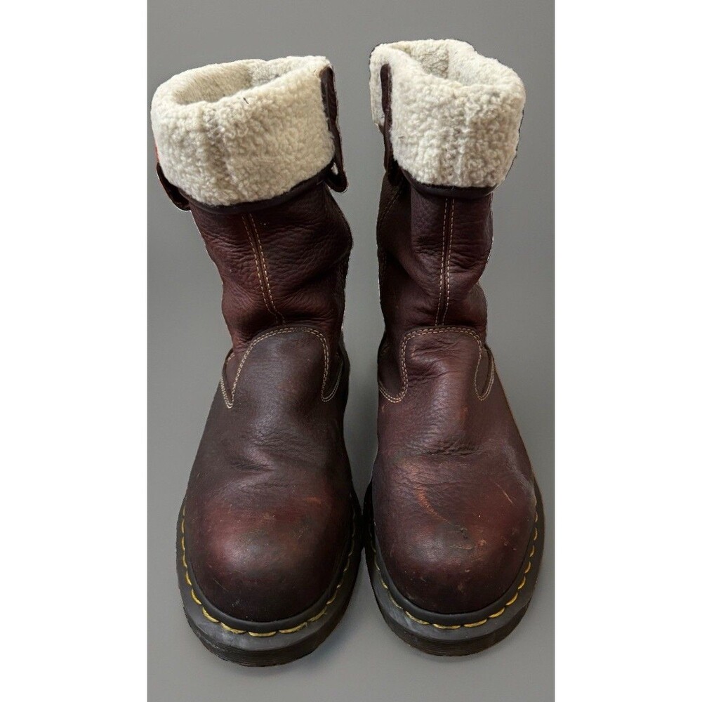 Dr. Martens Belsay Women’s Steel Toe Work Boots Teak Leather Fur Trim US 8 UK 6